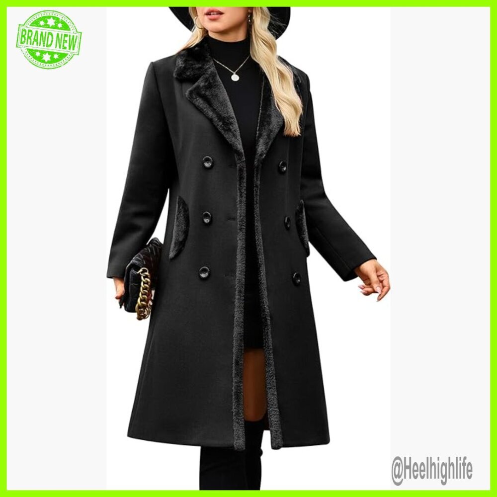 Long Wool Pea Coat Double Breasted Mid-Calf Trench Winter Warm Slim Fit